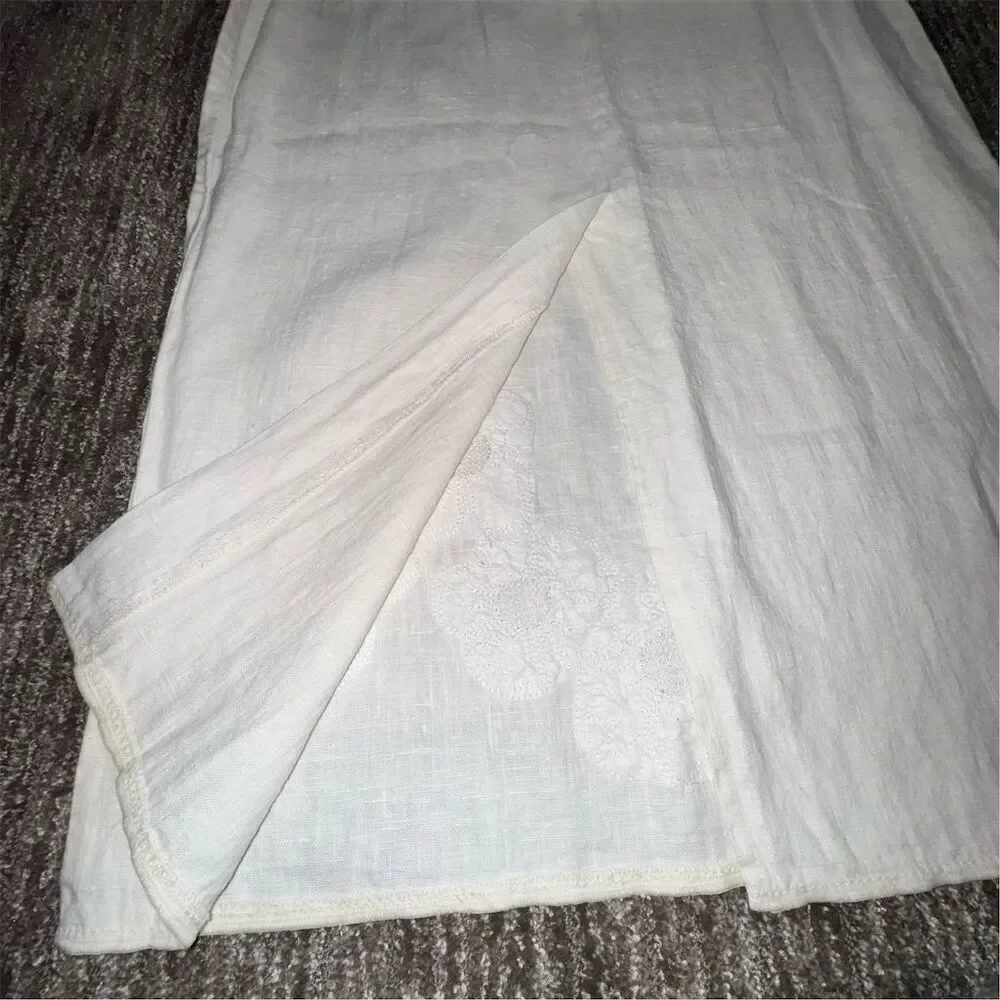 Harve Bernard Women's Size 12 Ivory Cream‎ Floral 100% Linen Maxi Pencil Skirt
